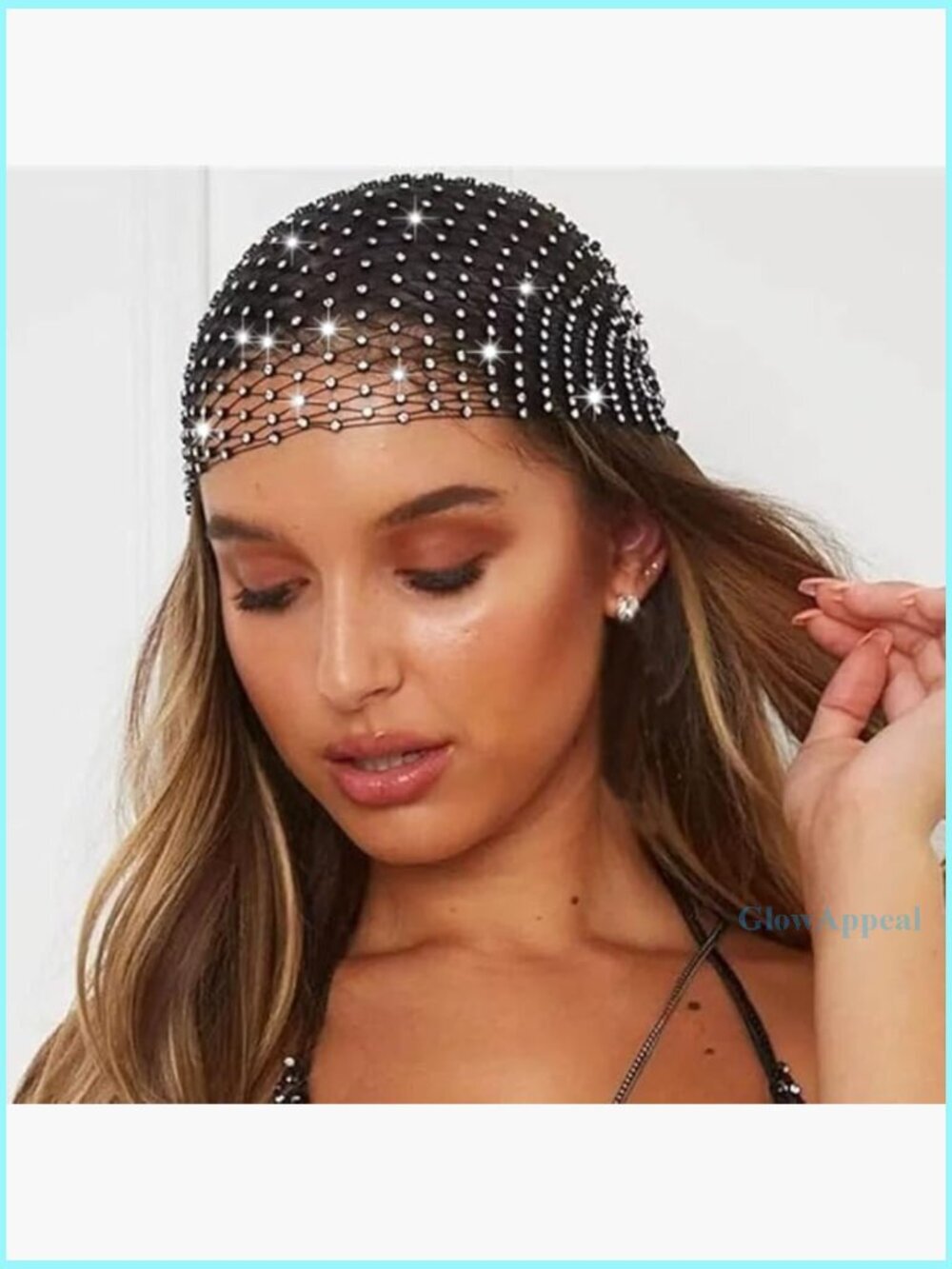 Stretchy Mesh Rhinestone Headband Sparkly Hair Wrap for Parties Events